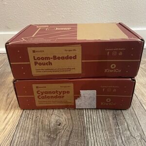 KiwiCo Lot of 2 Maker Crate Loom-Beaded Pouch, Cyanotype Calendar DIY Craft Kits